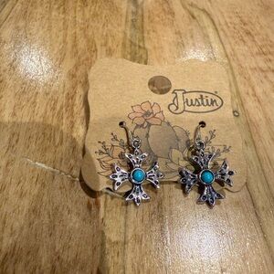 Justin Boots Silver Earrings with Turquoise Center
